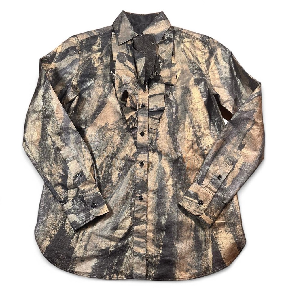 Ralph Lauren Purple Label Women’s‎ Keara Ruffle Bib-Front Metallic Lame Shirt